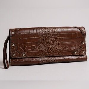 Elegant Brown Crocodile-Embossed Clutch by Claudia/Firenze